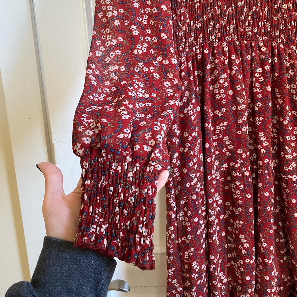 Red/ floral midi dress
